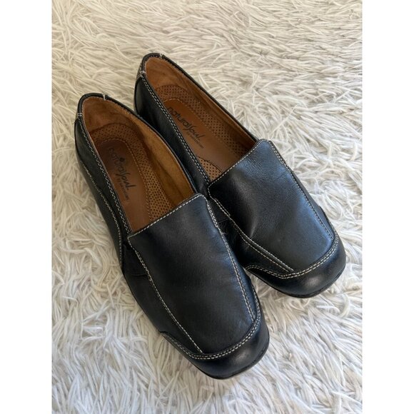Naturalizer SOUL Black Leather White Stitching Slip On Loafers 8 - Picture 1 of 5